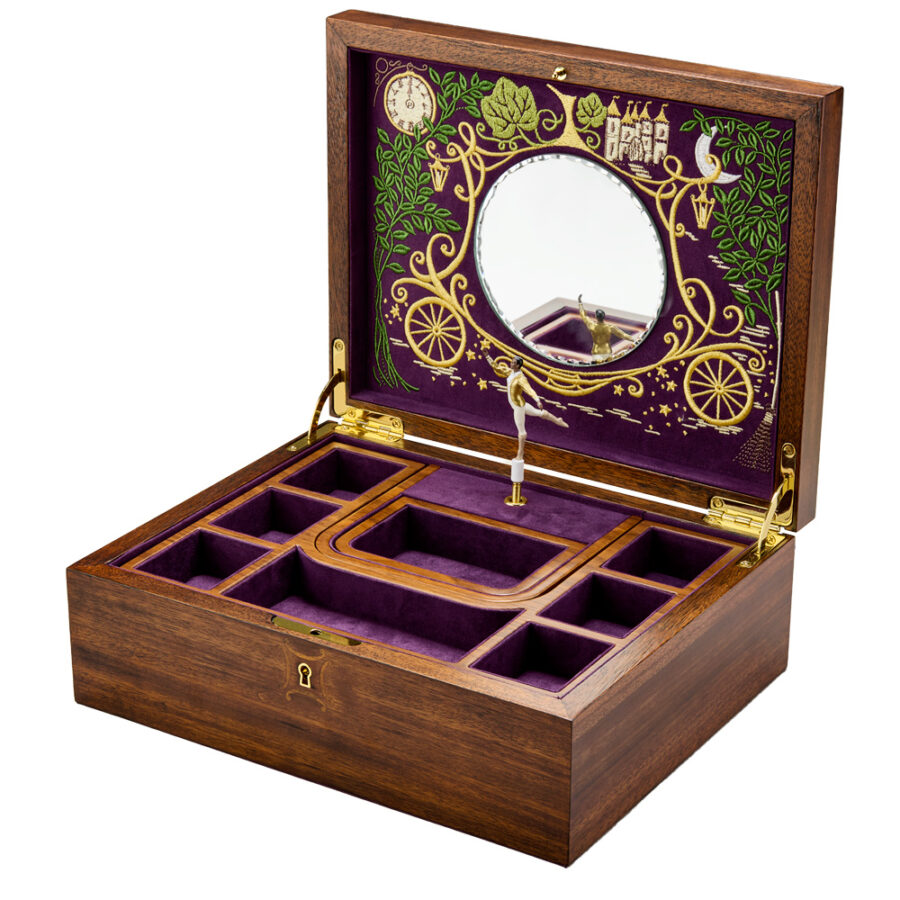 Ballet Musical Jewellery Box Cinderella Walnut Wood