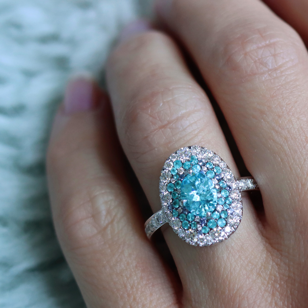 Blue-Green Tourmaline and Diamond Ring | Montanari Fine Art Jewelers