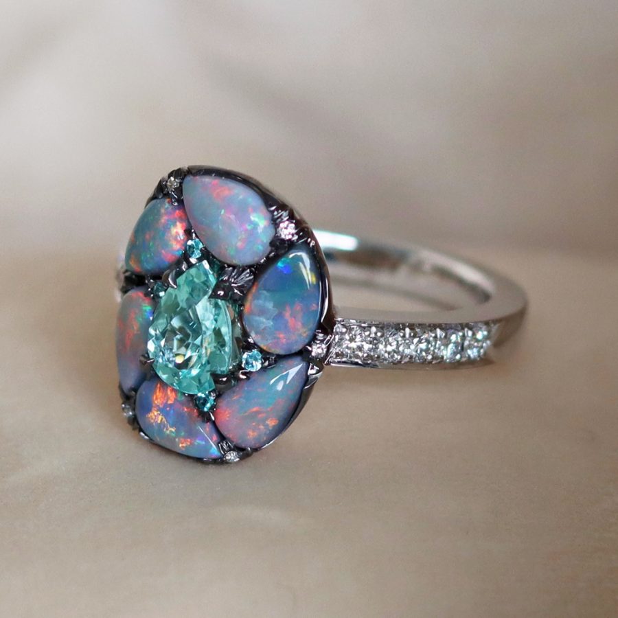 Paraiba Tourmaline Lightning Ridge Black Opal Ring - Joke Quick