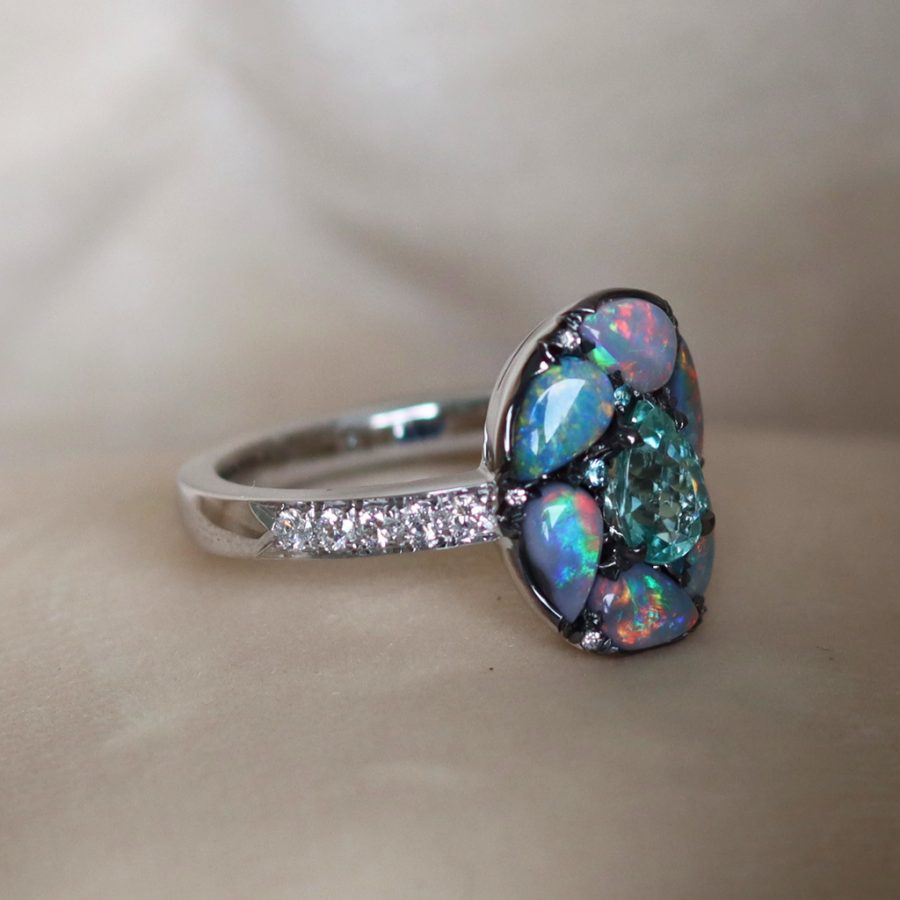 Paraiba Tourmaline Lightning Ridge Black Opal Ring - Joke Quick