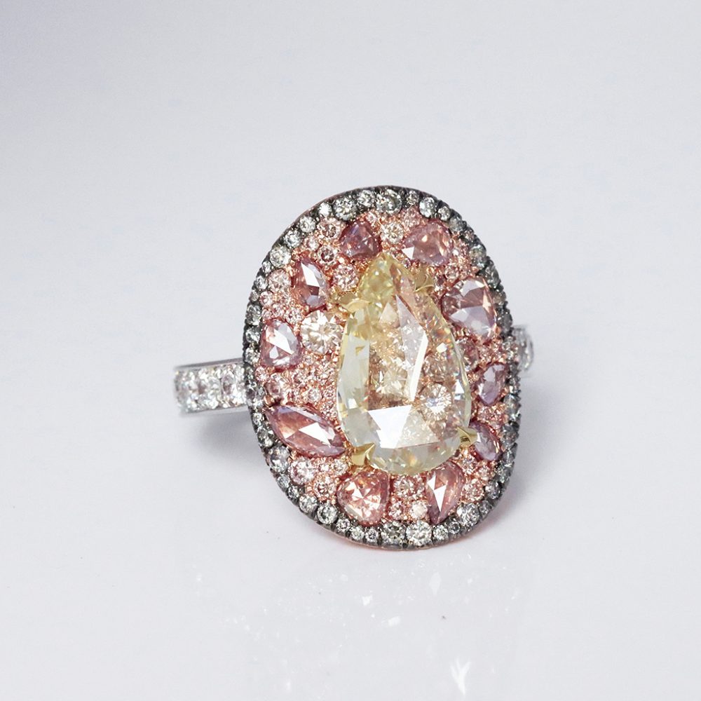 Unique pear shaped pink morganite engagement ring set rose gold flower –  Ohjewel