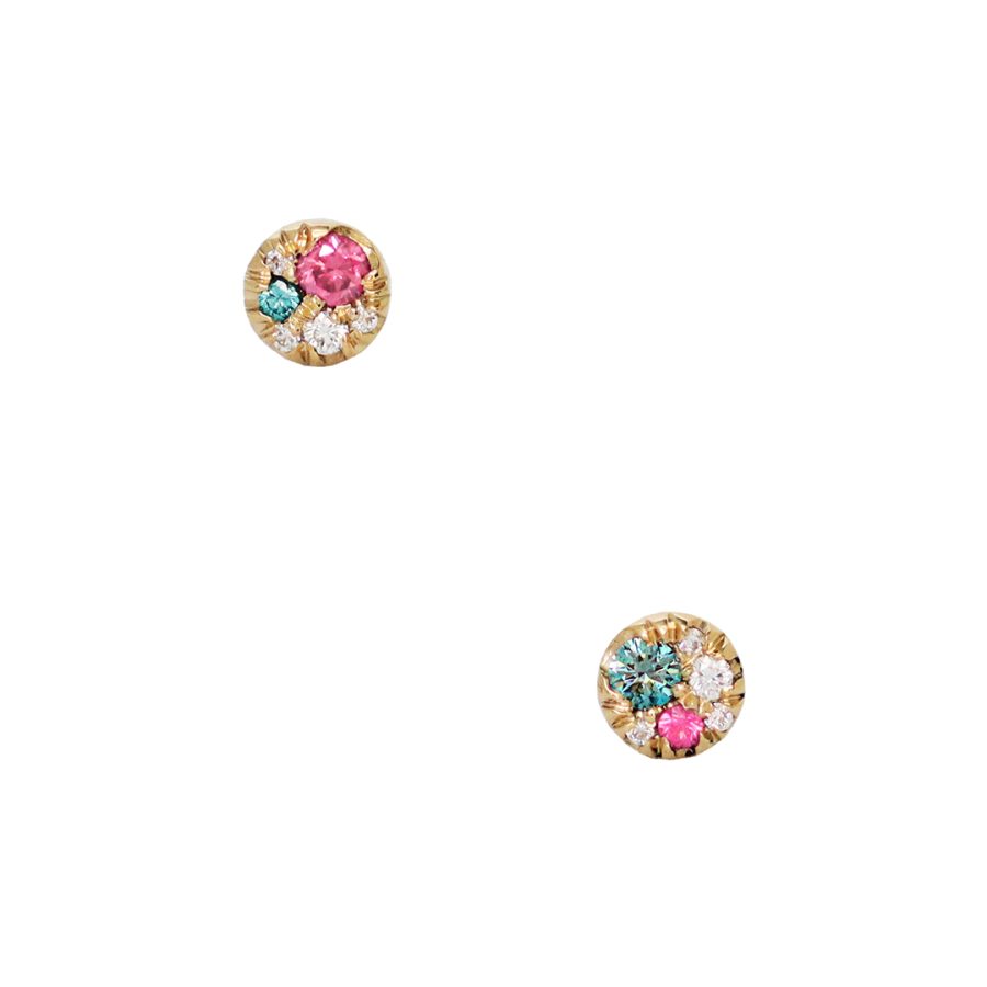 Asymmetrical 4 mm Yellow Gold Diamond Spinel Mini Stack Side Stud Earrings