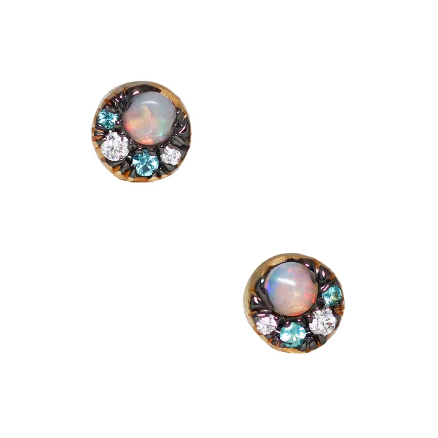 Opal Paraiba Tourmaline Diamond 5 mm Stud Earrings