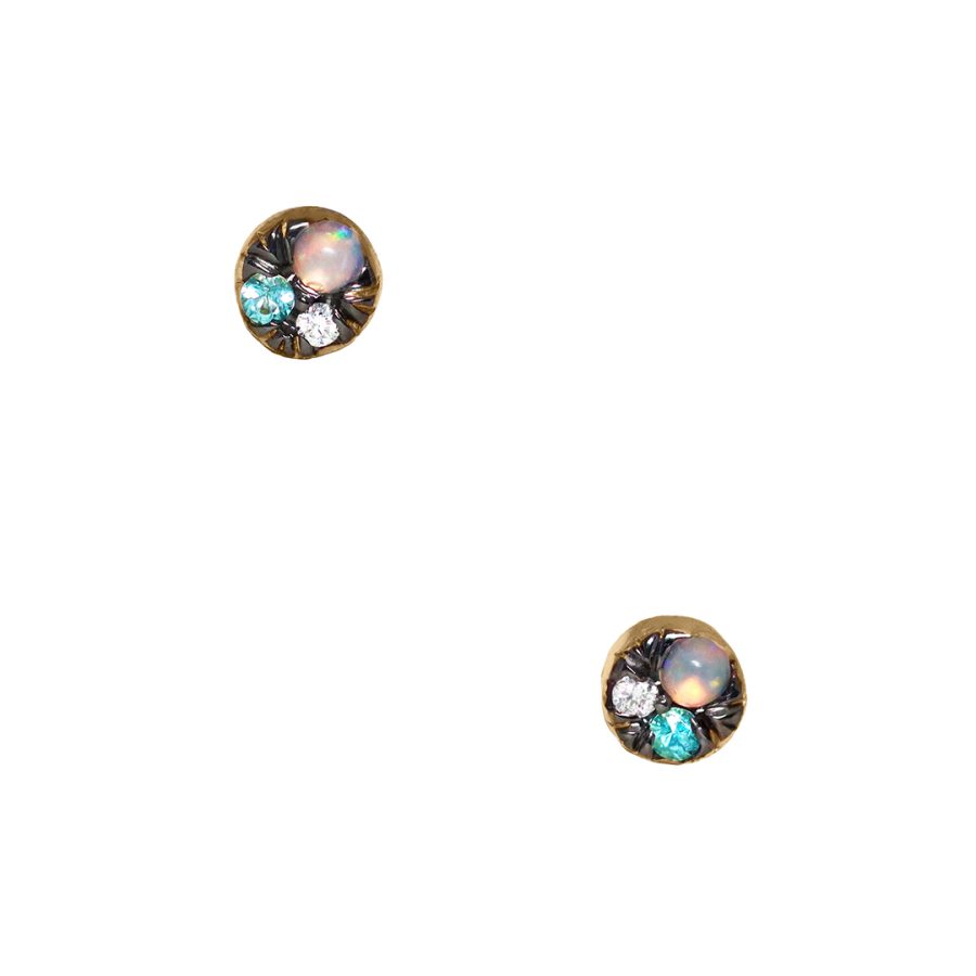 Tiny Opal Paraiba Tourmaline Diamond 4 mm Stud Earrings