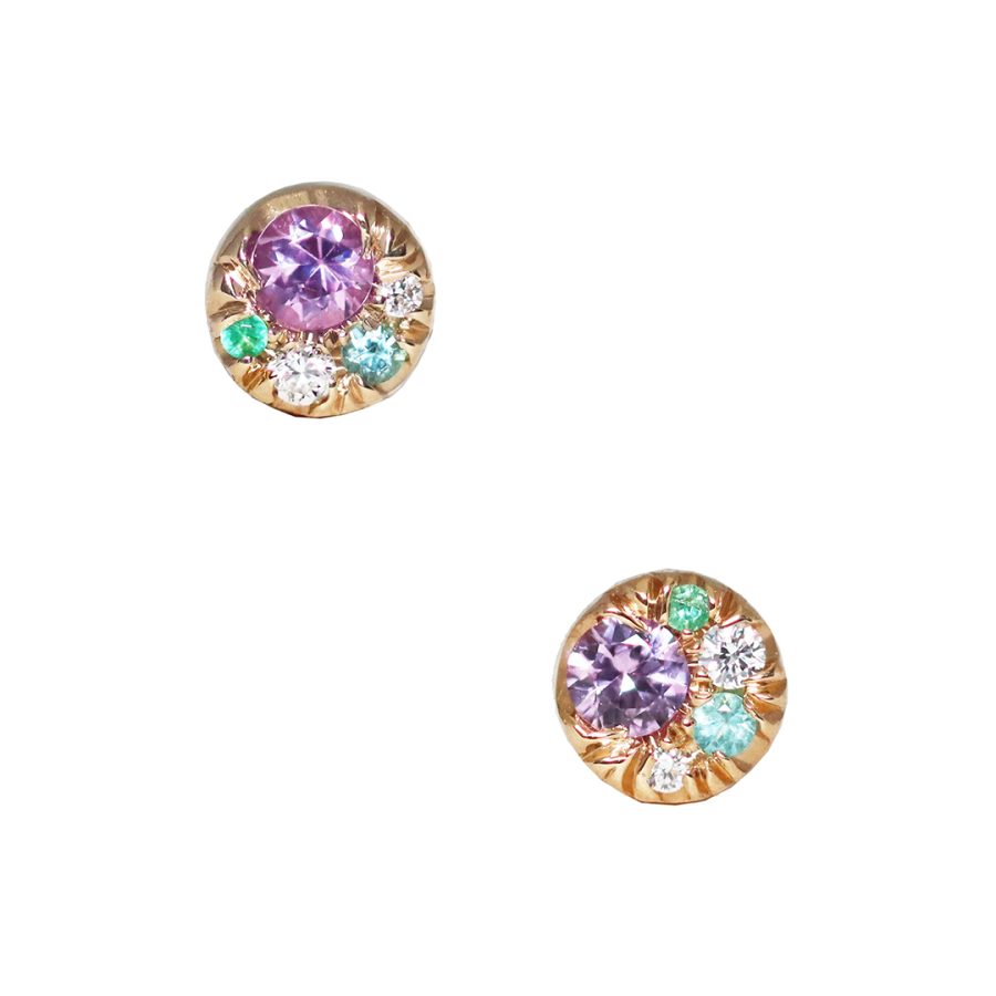 5 mm Purple Sapphire Diamond Paraiba Tourmaline Emerald Stud Earrings