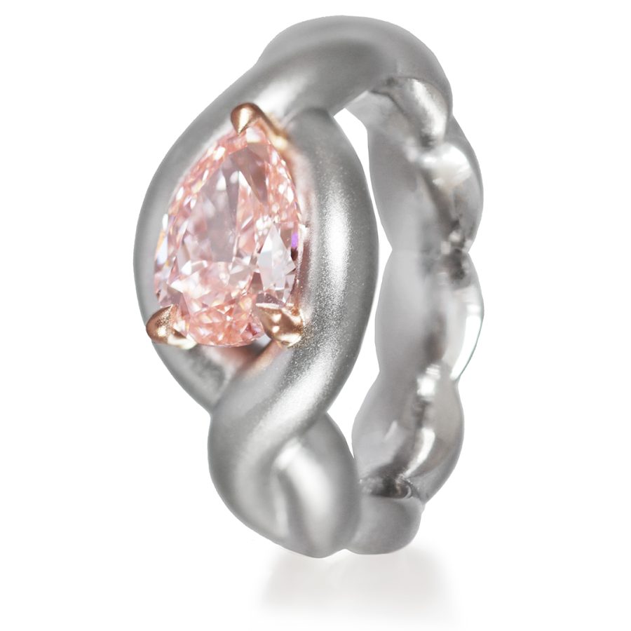 Platinum Solitaire Ring, 2.01 ct. Lab Grown Pear Shape Vivid Pink Diamond Centerstone