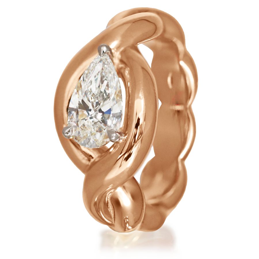 18K Rose Gold Solitaire Ring, 1.22 ct. Lab Grown Pear Shape Diamond Centerstone