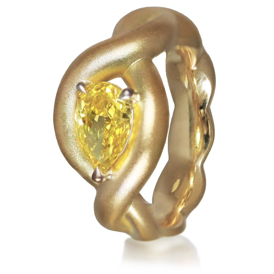 18K Yellow Gold Solitaire Ring, 1.14 ct. Lab Grown Vivid Yellow Pear Shape Diamond Centerstone