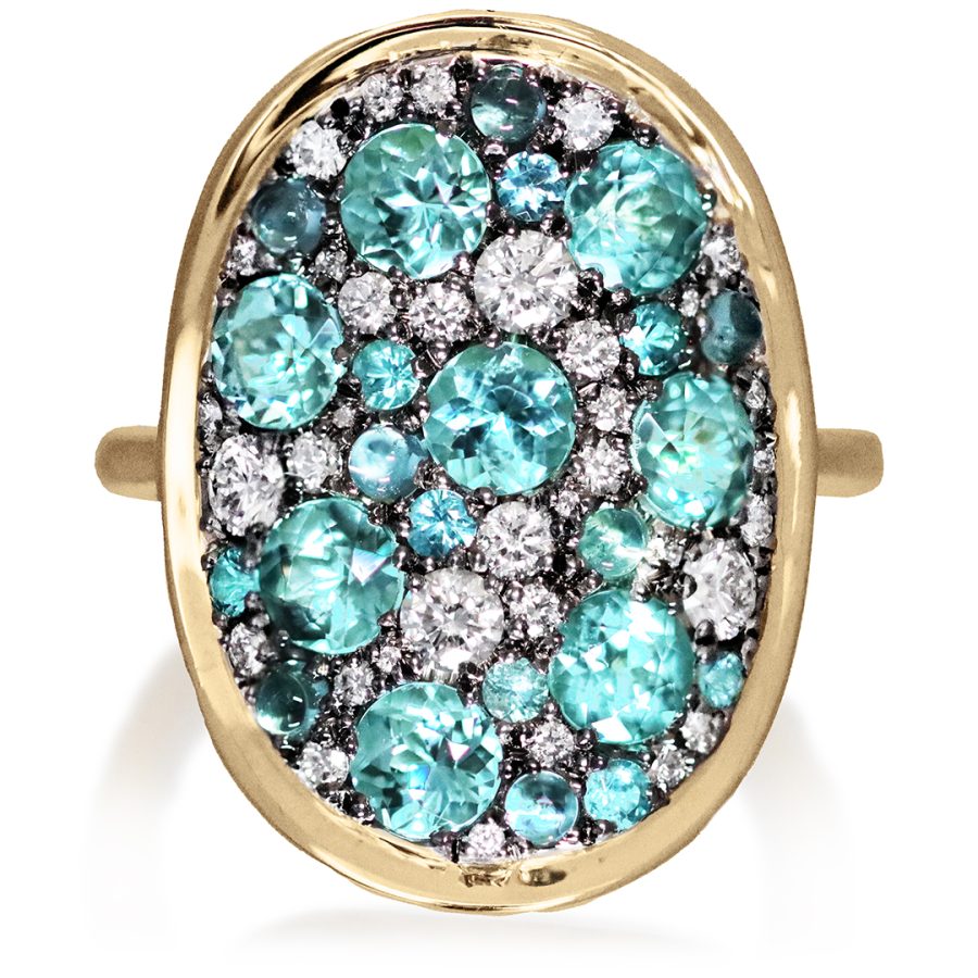 Lagoon Tourmaline Paraiba Tourmaline Diamond Pavé Mosaic Ring