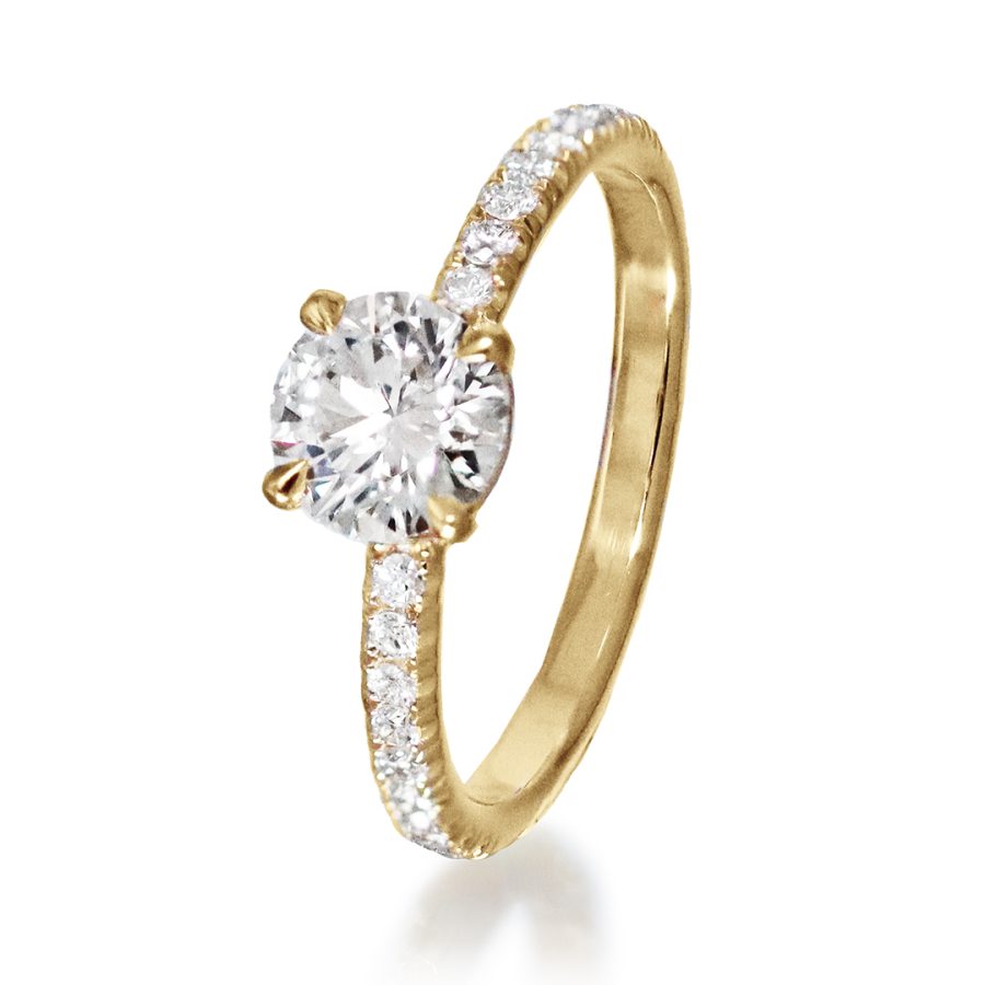 IGI Certified Lab Grown Diamond Ring in 18K Yellow Gold with Pavé Band