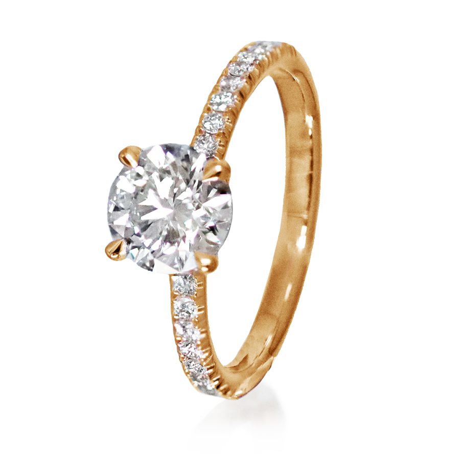 IGI Certified Lab Grown Diamond Ring in 18K Rose Gold with Pavé Band