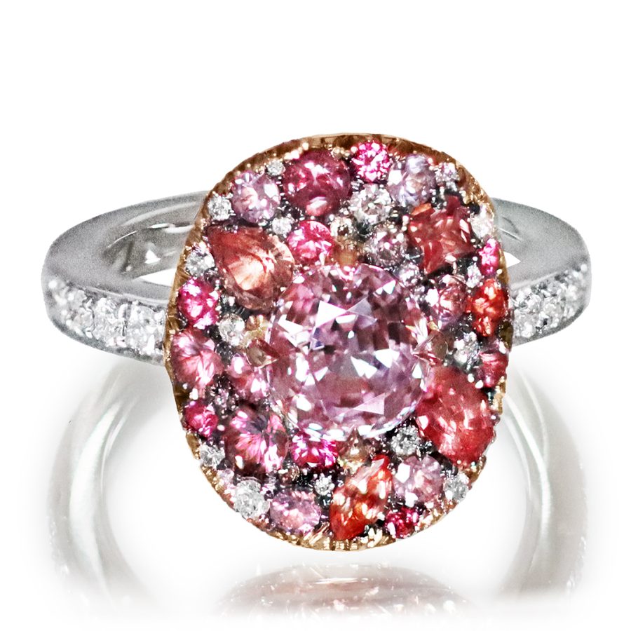 Burmese Spinel Padparadscha  Sapphire Pink Diamond Ring