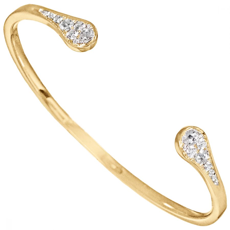 18 Karat Yellow Gold Rose-cut Diamond Brilliant-cut Diamond Cuff Bracelet