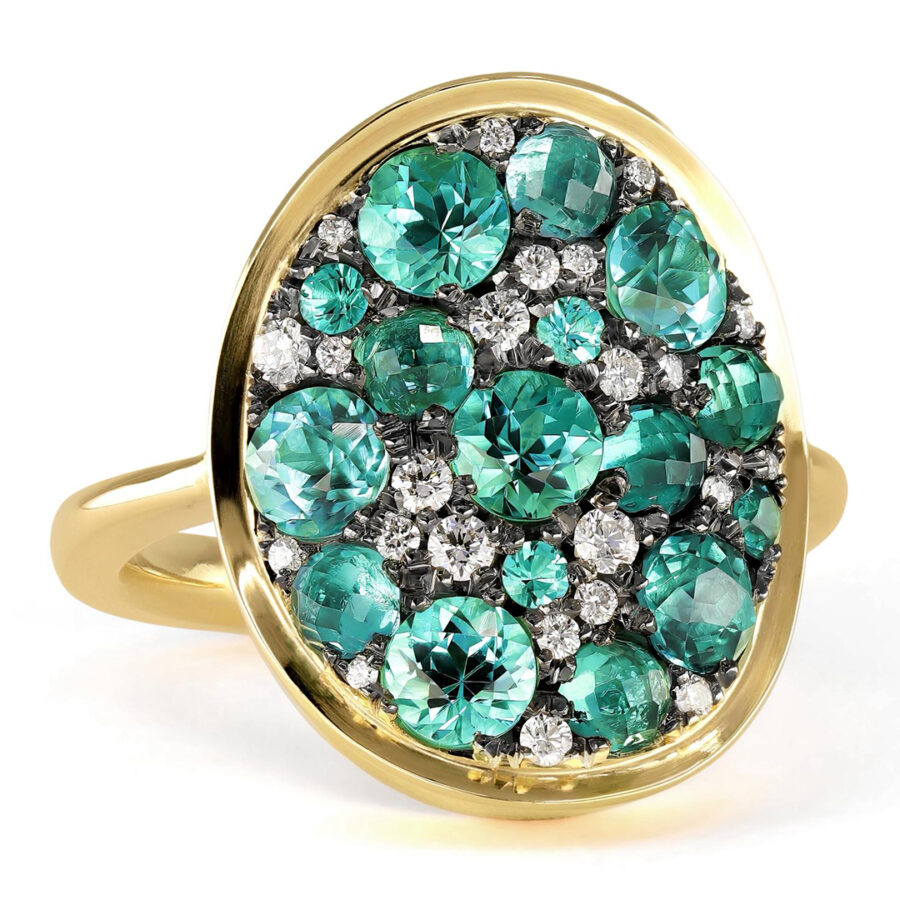 Lagoon Tourmaline Paraiba Tourmaline Diamond Pavé Mosaic Ring
