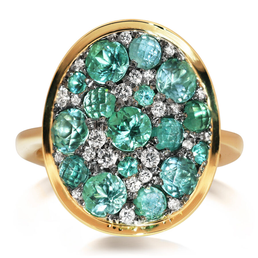 Lagoon Tourmaline Paraiba Tourmaline Diamond Pavé Mosaic Ring