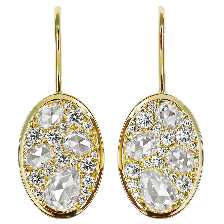 18K Yellow Gold 2.22 carat Diamond Drop Earrings with Rose-Cut Diamonds