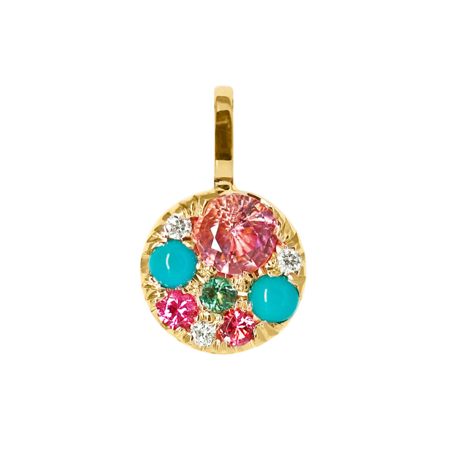 Padparadscha Sapphire Turquoise Alexandrite Spinel Diamond Pave 8 mm Pendant