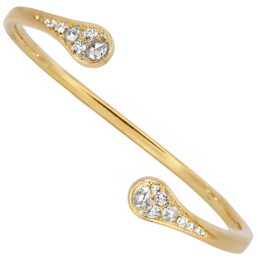 18 Karat Yellow Gold Rose-cut Diamond Brilliant-cut Diamond Cuff Bracelet