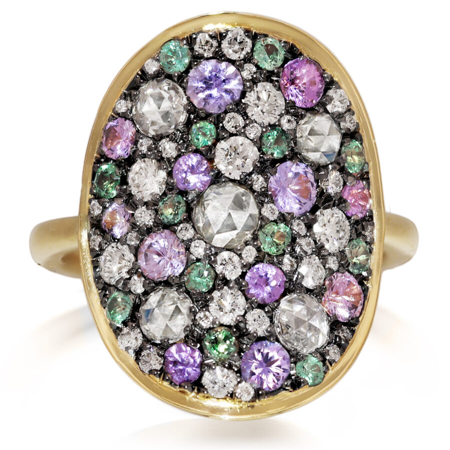 Yellow gold Alexandrite Purple Sapphire Diamond Pavé Ring
