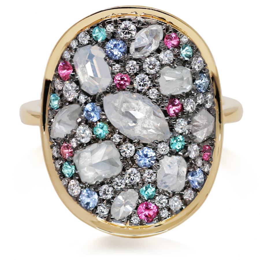 White Diamond Paraiba Tourmaline No Heat sapphire Pink Spinel Ring