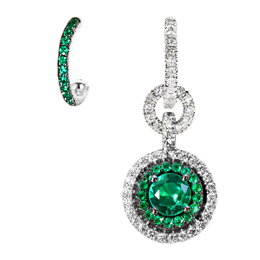 Mismatched Colombian Emerald and Diamond Earrings & Enhancer Bail