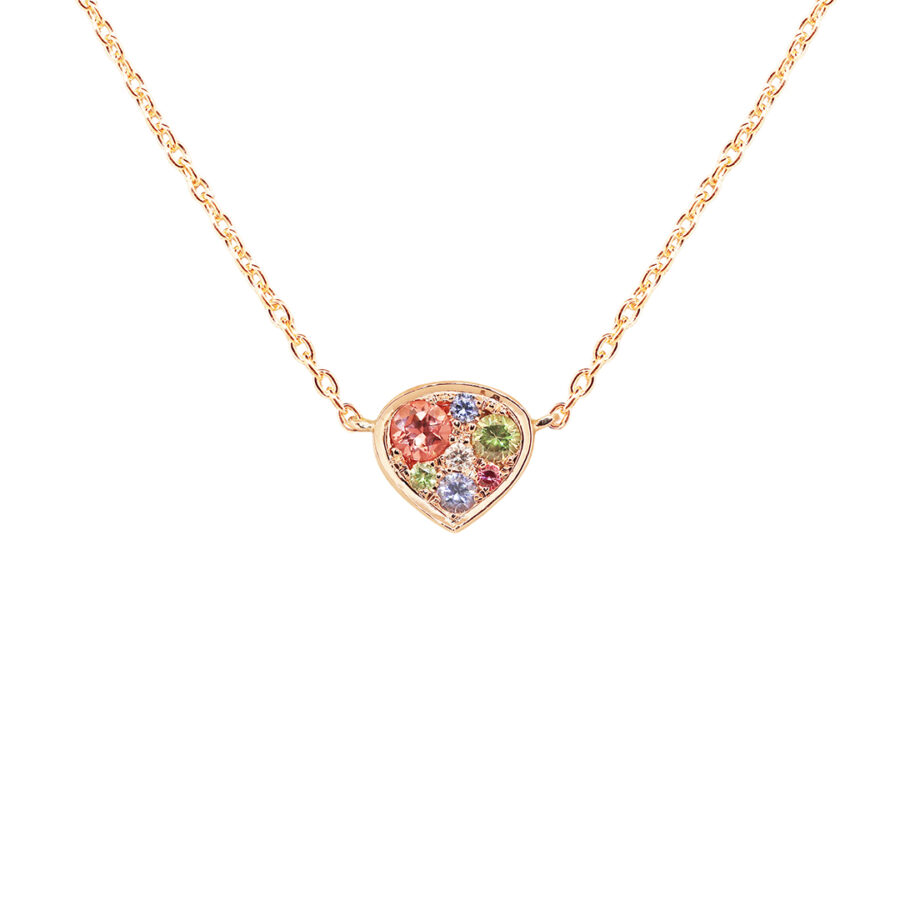 Padparadscha Sapphire Spinel Sapphire Demantoid Diamond Pave Pendant Necklace