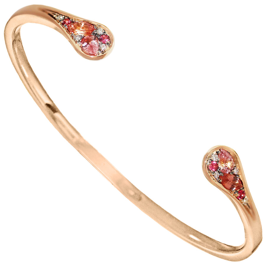18 K Rose Gold Padparadscha Sapphire Diamond Cuff Bracelet